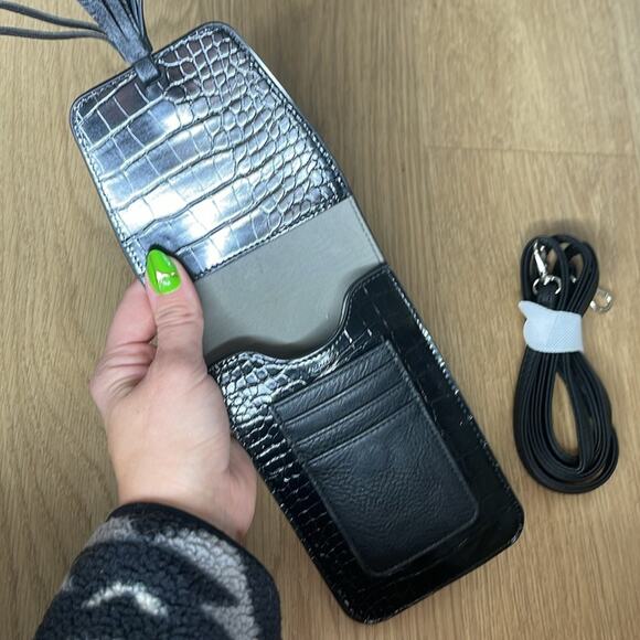 K. CARROLL Black Croc Embossed Small Foldover Crossbody Bag - Picture 4 of 5